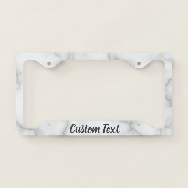 Faux White Marble with Gray Script License Plate Frame (Front)