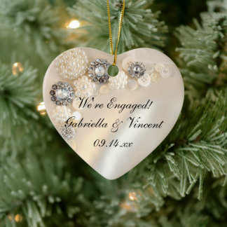 Faux White Pearl and Diamond Buttons Engagement Ceramic Ornament