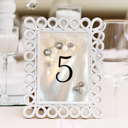 Faux White Pearl and Diamond Buttons Table Number