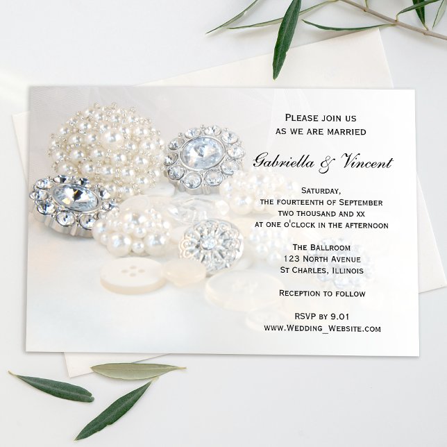 Faux White Pearl and Diamond Buttons Wedding Invitation (Creator Uploaded)