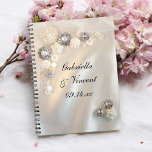Faux White Pearl And Diamond Buttons Wedding Notebook at Zazzle