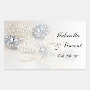 Faux White Pearl and Diamond Buttons Wedding Rectangular Sticker