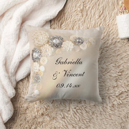 Faux White Pearl And Diamond Buttons Wedding Throw Pillow