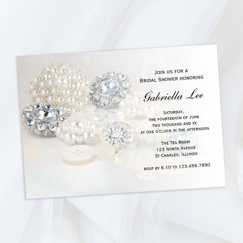 Faux White Pearl Diamond Buttons Bridal Shower Invitation