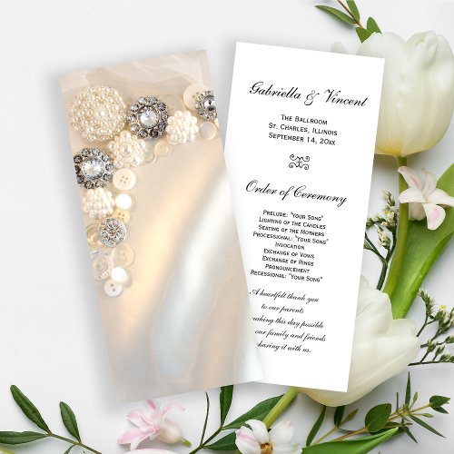 Faux White Pearl Diamond Buttons Wedding Program