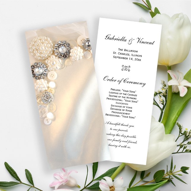 Faux White Pearl Diamond Buttons Wedding Program (Creator Uploaded)