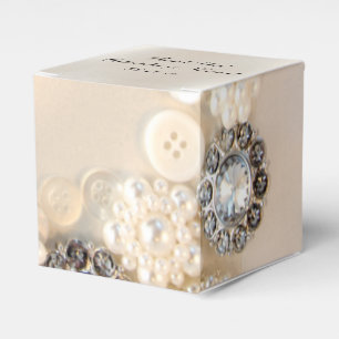 Faux White Pearls and Diamond Buttons Wedding Favor Boxes