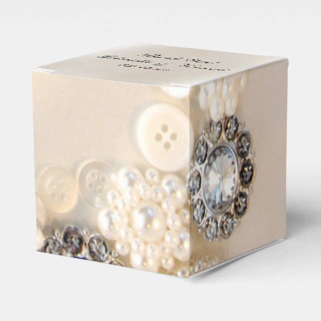 Faux White Pearls and Diamond Buttons Wedding Favor Boxes (Front Side)