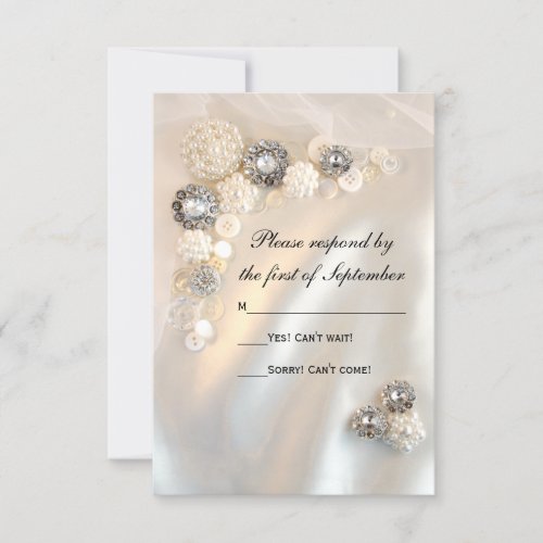 Faux White Pearls and Diamond Buttons Wedding RSVP Card