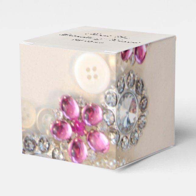 Faux White Pearls Pink Diamond Buttons Wedding Favor Boxes (Front Side)