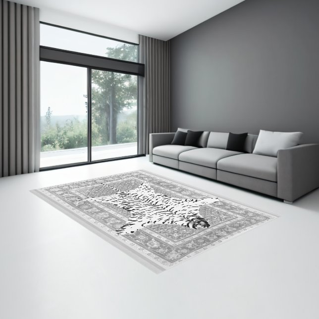 Faux White Tiger Rug - Grey Fake Tiger Skin Rug (Insitu (Indoor 3))