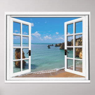 Faux Window Beach Ocean View Poster