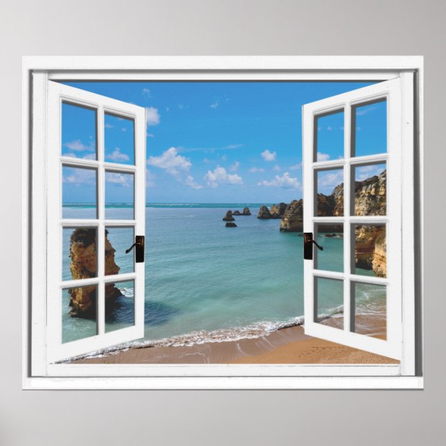 Faux Window Beach Ocean View  Poster (Front)