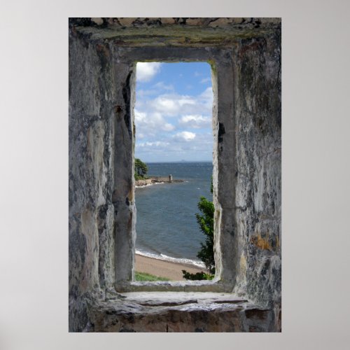 Faux Window _ Castle Looking out on Beach View Poster