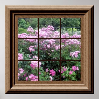 Faux Window Poster Peaceful Rose Garden Relaxing