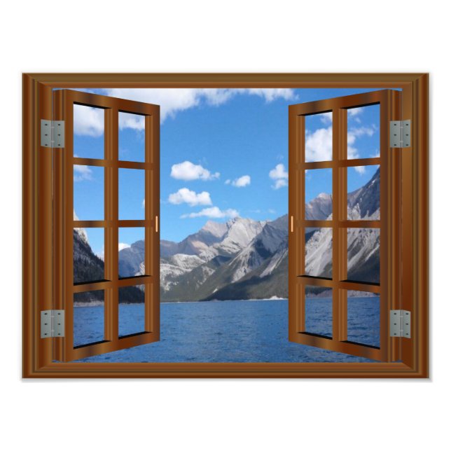 Faux Window Rocky Mountain Peaceful Lake Photo Print (Front)
