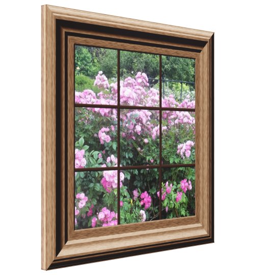 Faux Window Scene Rose Garden Canvas Wall Art