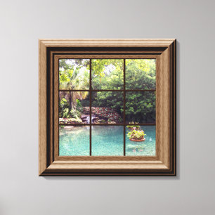 Faux Window Scene Zen Water Garden Peaceful Canvas Print