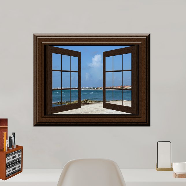 Faux Window Tranquil Beach Scene Relaxing View Poster (Creator Uploaded)