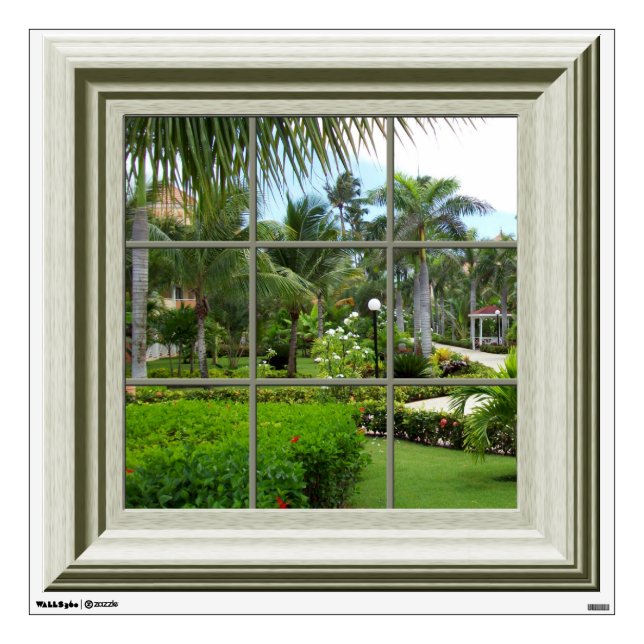 Faux Window Tropical Landscape Mural Wall Decal (Front)
