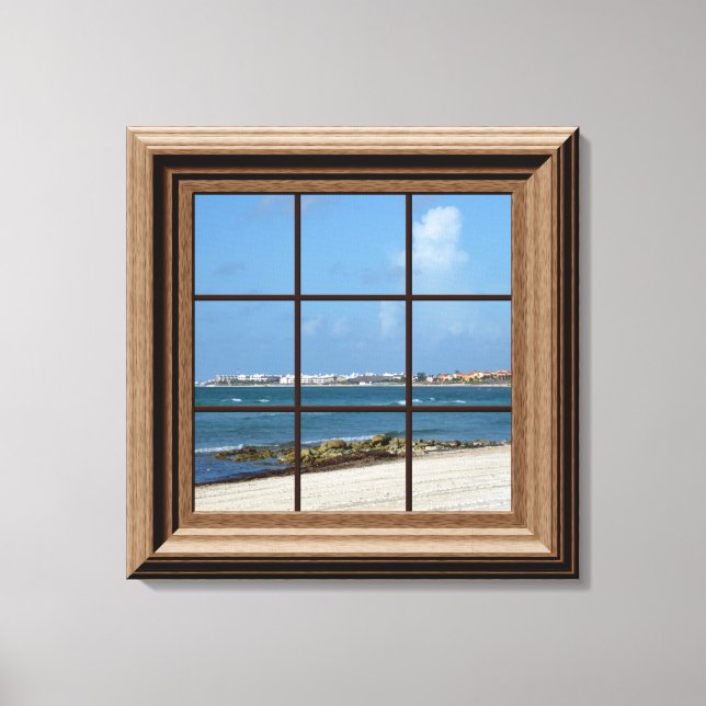 Faux Window View Beach Scene Canvas Wall Art (Front)