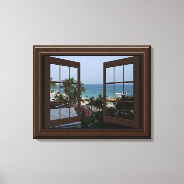 Faux Window View Peaceful Ocean Scene Tropical Canvas Print (Front)