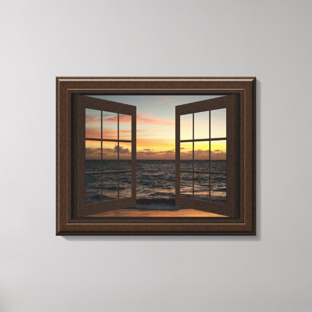 Faux Window View Relaxing Ocean Sunset Pretty Canvas Print (Front)