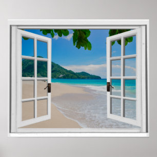 Faux Window View Tropical Ocean Poster
