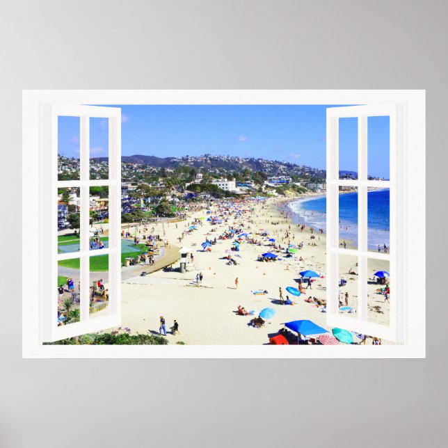 Faux Window with Beach and Ocean Custom Sizes! Poster (Front)