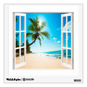 Faux Window with Beach and Ocean Custom Sizes! Wall Sticker