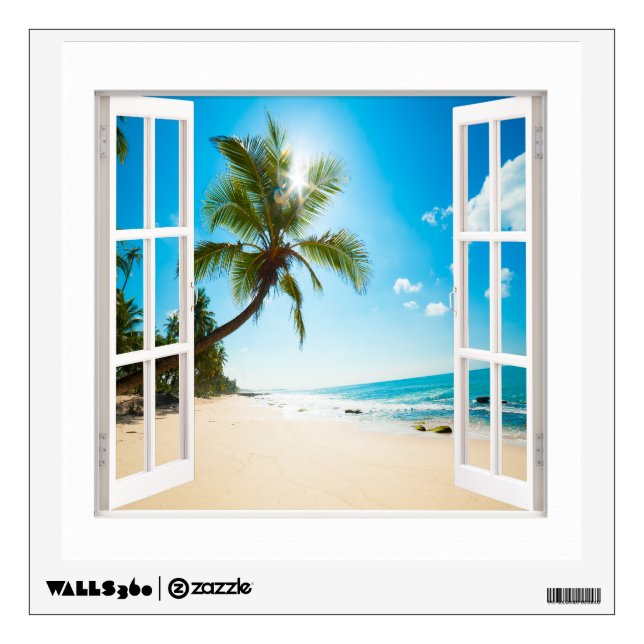 Faux Window with Beach and Ocean Custom Sizes! Wall Sticker (Front)