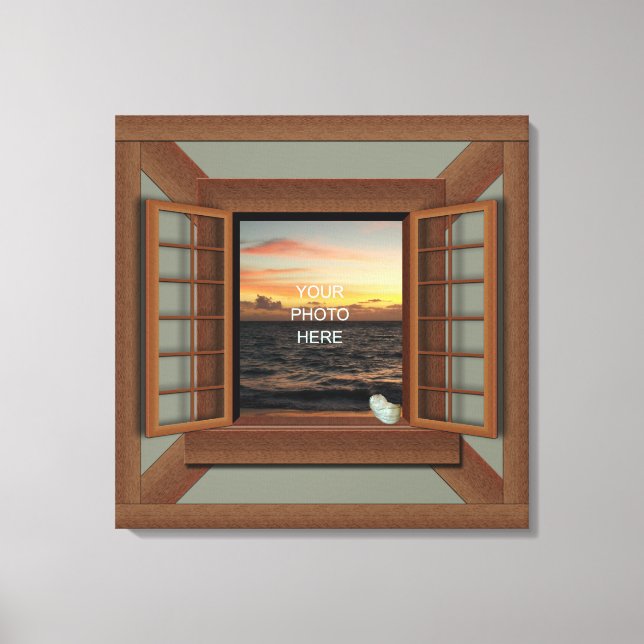 Faux Window With Seashell Custom  Canvas Wall Art (Front)