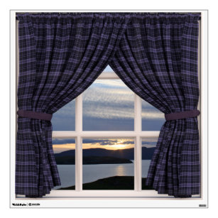 Faux Window with Tartan Drapes and Scotland View Wall Decal