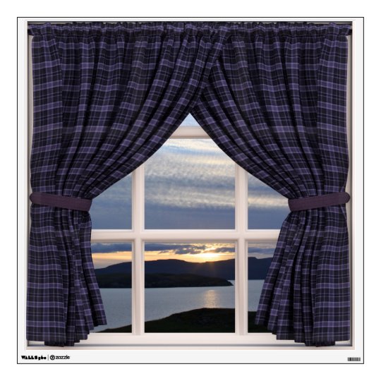 Faux Window With Tartan Drapes And Scotland View Wall Decal