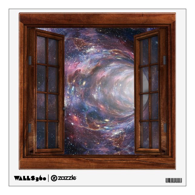 Faux Window Wormhole Space Galaxy Universe Wall Decal (Front)