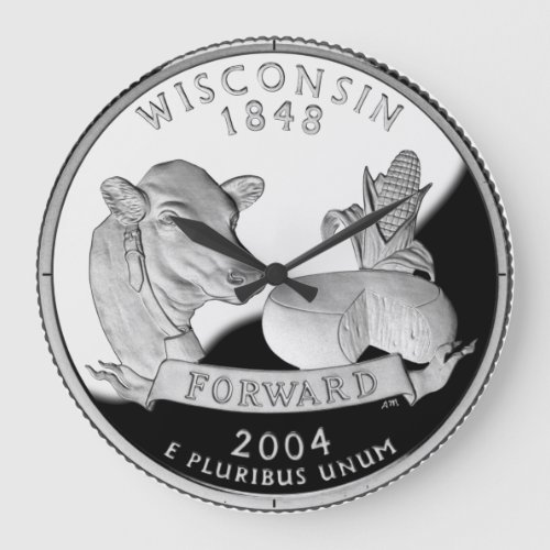 Faux Wisconsin State Quarter Cow Cheese Corn Farm Large Clock