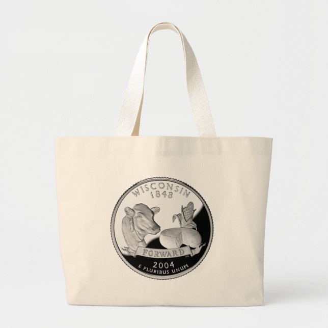 Faux Wisconsin State Quarter Cow Cheese Corn Farm Large Tote Bag (Front)