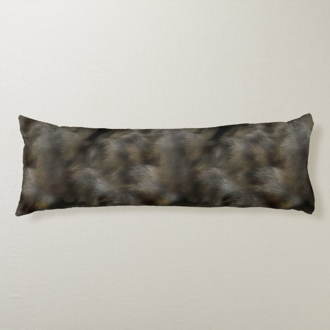 Faux Wolf Fur Hair Gray & Brown Animal skin Body Pillow (Front)