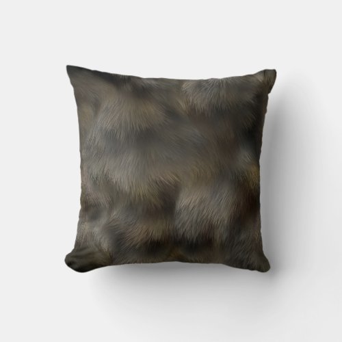 Faux Wolf Fur Hair Gray  Brown Animal skin Throw Pillow