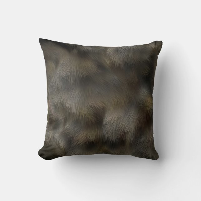 Faux Wolf Fur Hair Gray & Brown Animal skin Throw Pillow (Front)