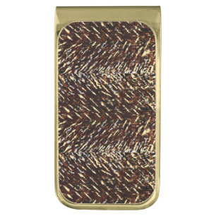 Faux Wolf Hair Print Design Gold Finish Money Clip