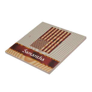 Faux wood American flag Ceramic Tile