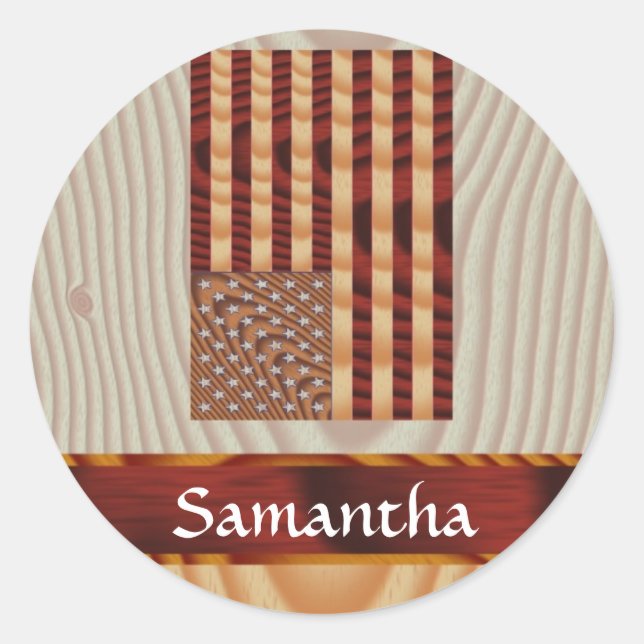Faux wood American flag Classic Round Sticker (Front)