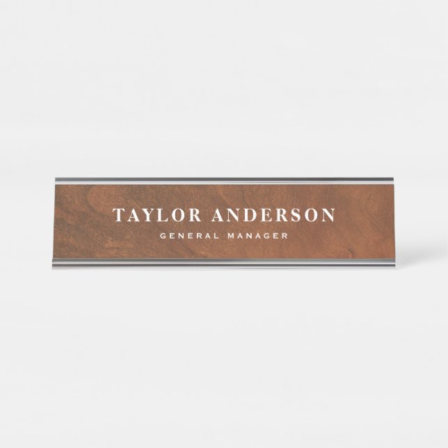 Faux Wood Background Personalized Name Plate (Front)