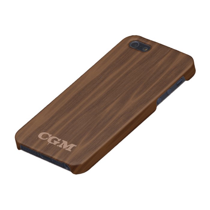 Faux wood brown, add your initials covers for iPhone 5