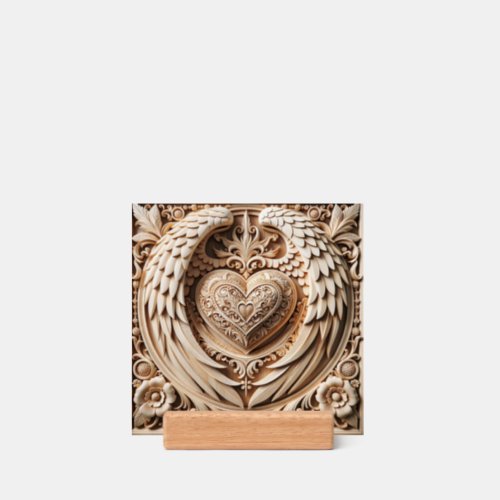 Faux Wood Carving with Heart and Angel Wings Holder