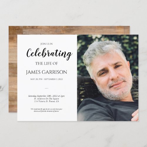 Faux Wood Celebration of Life With Photo Funeral Invitation