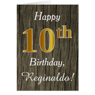 Faux Wood, Faux Gold 10th Birthday + Custom Name