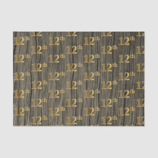 Faux Wood, Faux Gold 12th (Twelfth) Event Tissue Paper (Front)