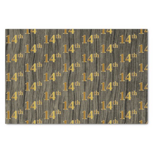 Faux Wood Faux Gold 14th Fourteenth Event Tissue Paper